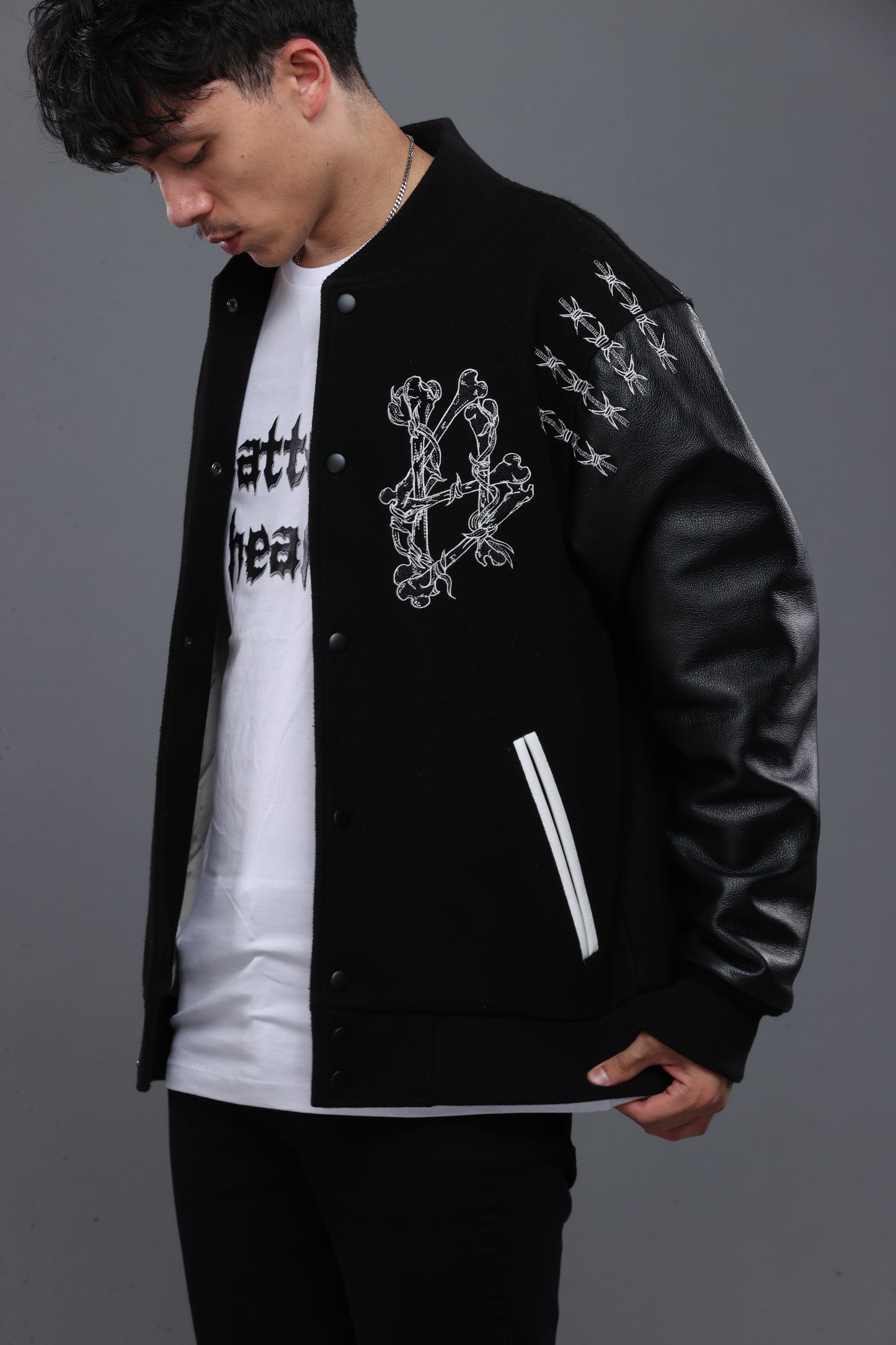 SHATTERED VARSITY JACKET | BLACK