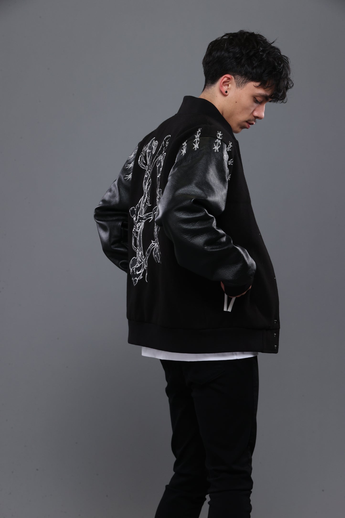 SHATTERED VARSITY JACKET | BLACK