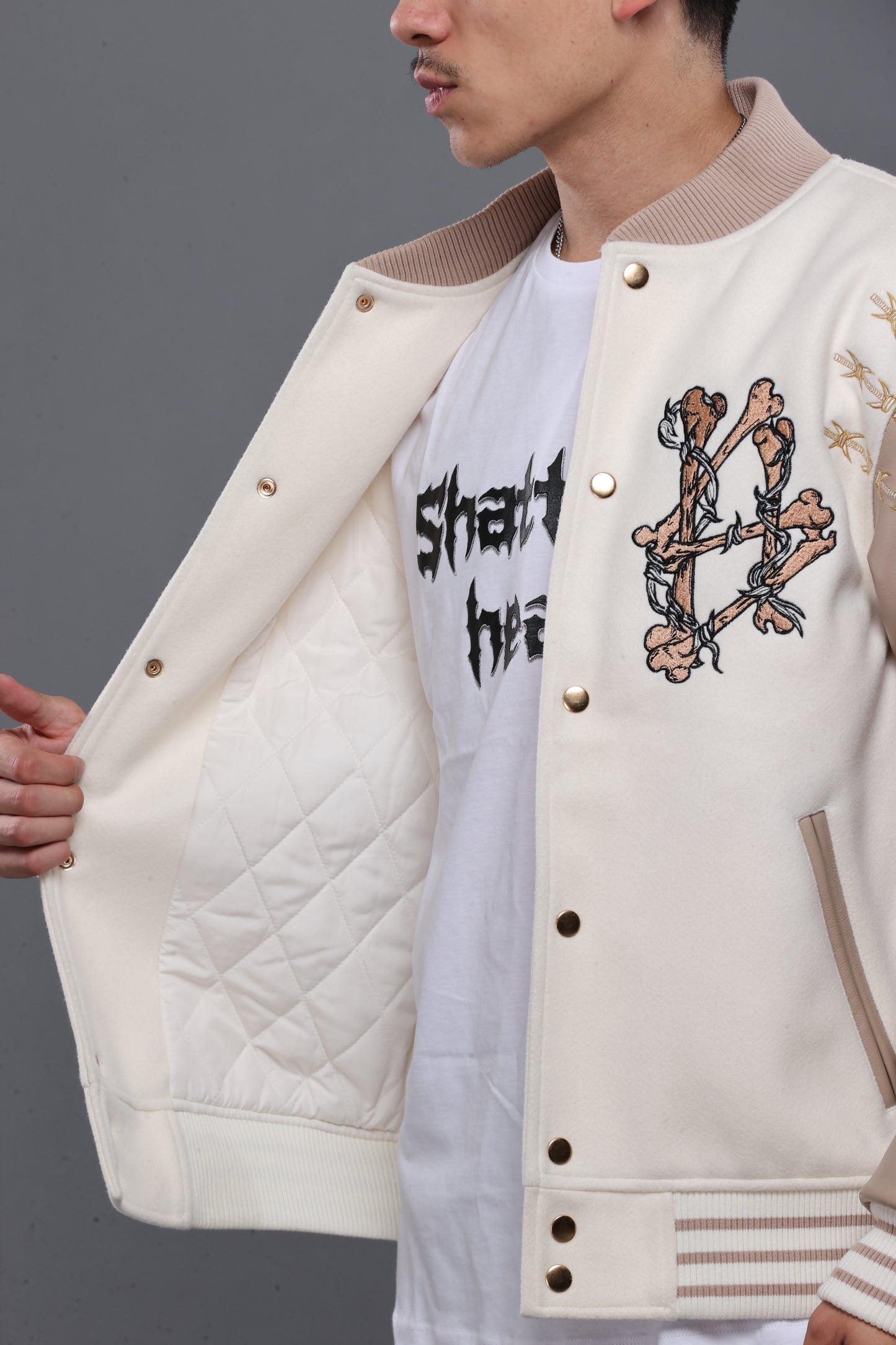 SHATTERED VARSITY JACKET | IVORY