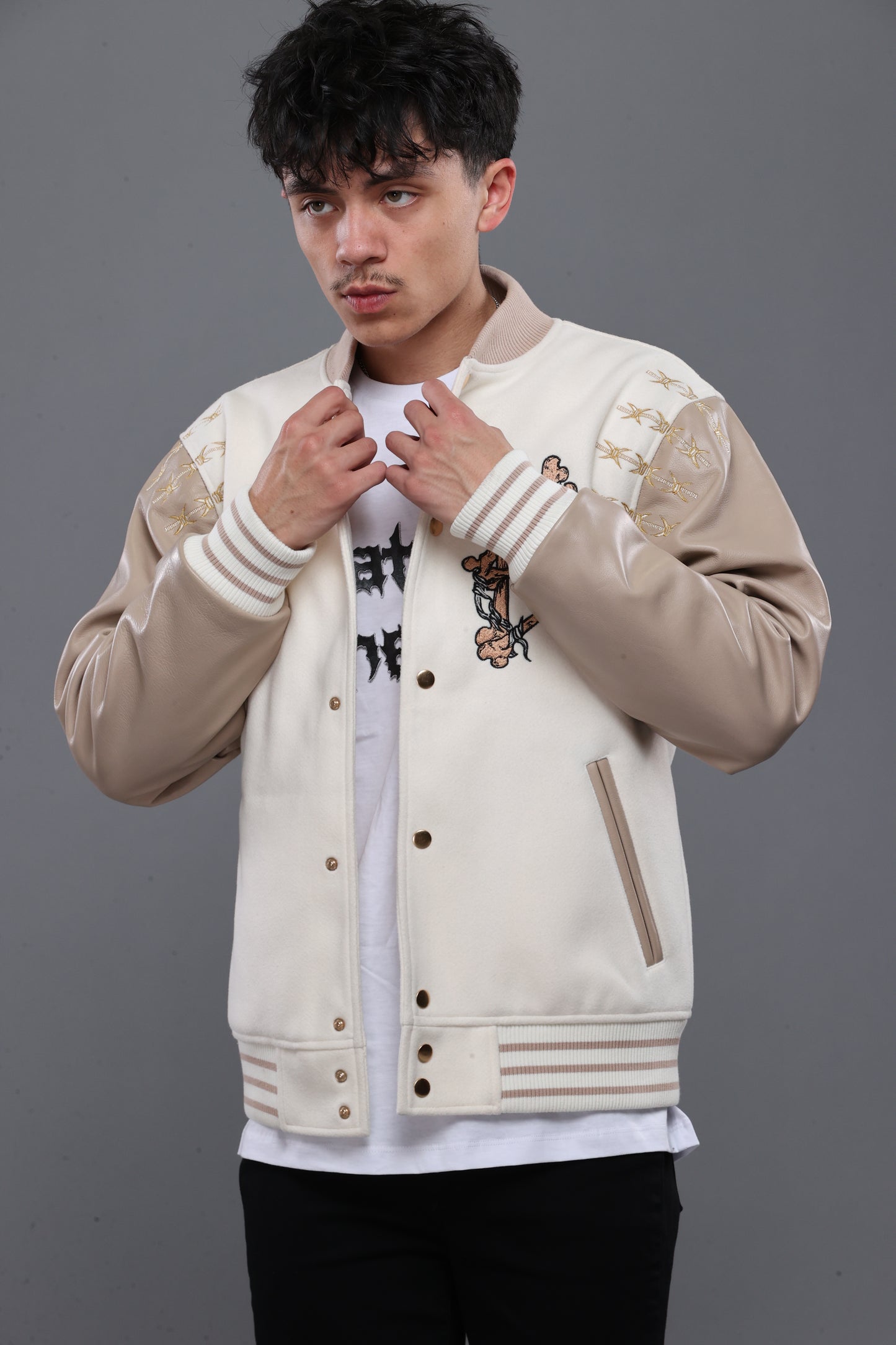 SHATTERED VARSITY JACKET | IVORY
