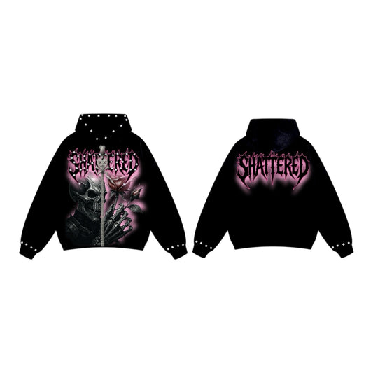 PINK ROSE HOODIE | BLACK